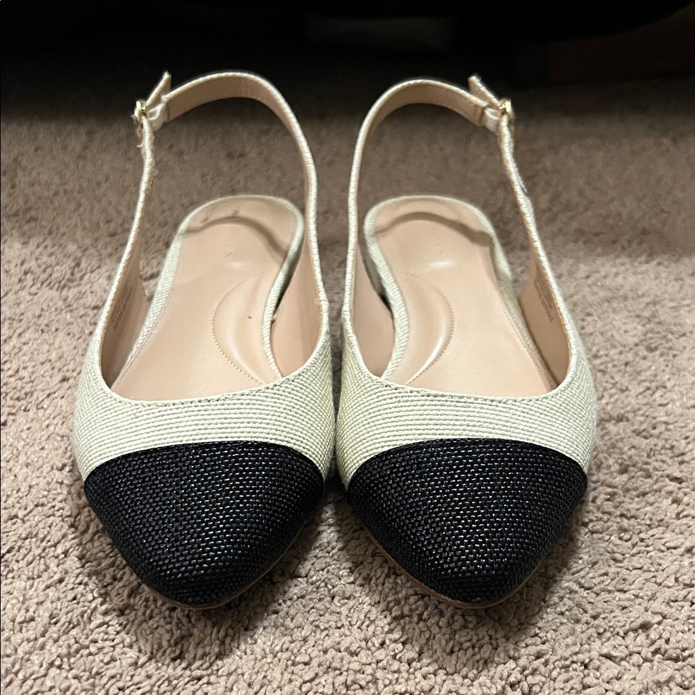 Talbots Black and Cream Slingback Flats
